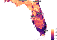 Map of Florida showing Local Social Inequity in Life Expectancy scores