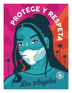 PPE pandemic waste is a problem. Poster from the LA Mask Print Project shows a reusable mask.