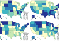 maps showing changes in costs by state (left) and prevalence of ARDS (right)