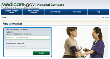 Hospital Compare Home Page Search Feature 