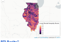 Map of Local Social Inequity scores in Illinois, created by the RTI Rarity project