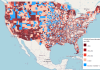 Map of the US showing estimated cumulative excess mortality from 2020-2022