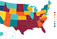 A map of the US showing the range of abortion restrictions as of May 2024