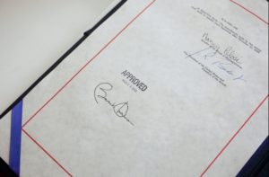 Barack Obama's signature on the Affordable Care Act