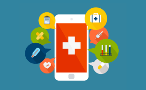 mobile phone showing types of patient medical records information such as medications and tests